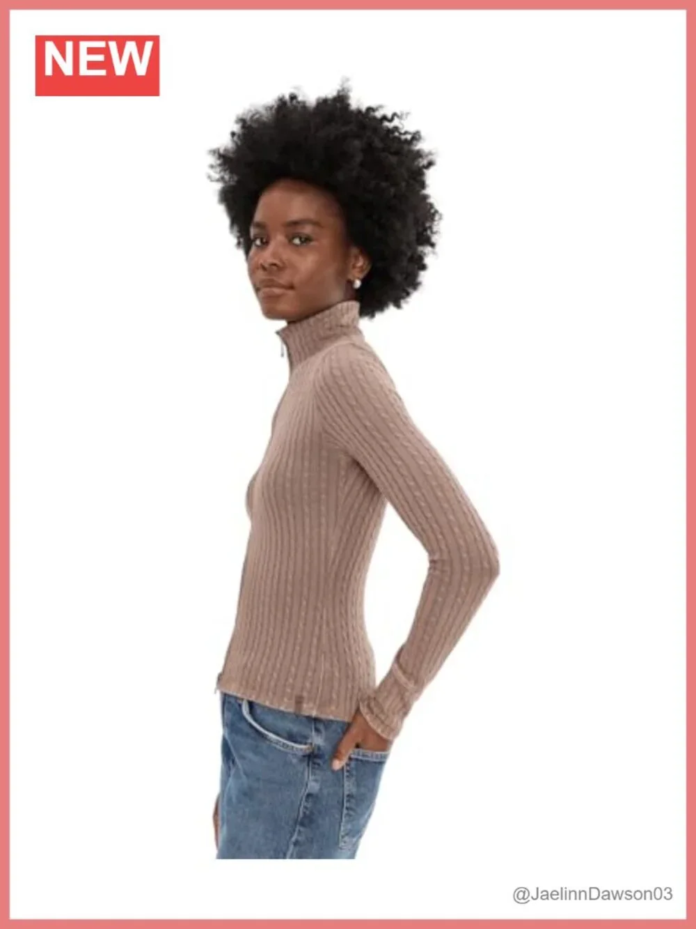 Light Cable Knit Zip-Up Sweater with Two-Way Zipper and Stand Collar